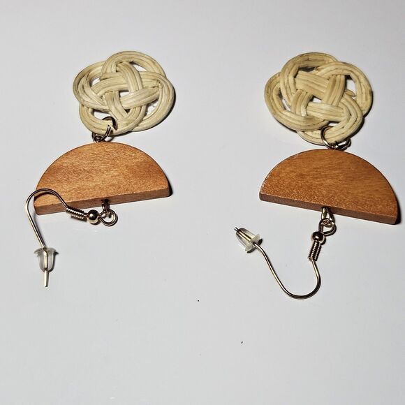Large Wood Knotted Dangling Earrings - Picture 9 of 11